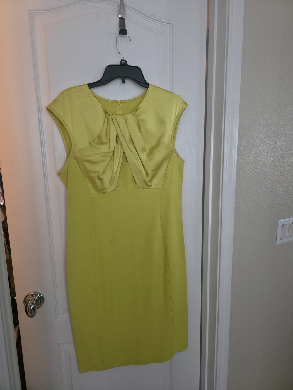 St. John Lemon Lime Midi Dress with Cross Neck Detail